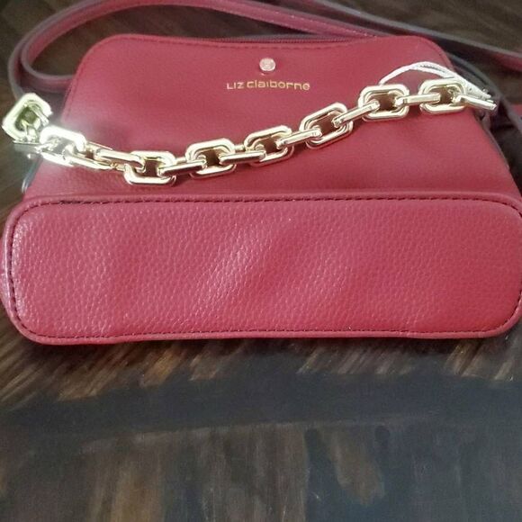 VINTAGE LIZ CLAIBORNE CROSSBODY FAUX LEATHER HANDBAG WITH GOLD CHAIN - Picture 4 of 7